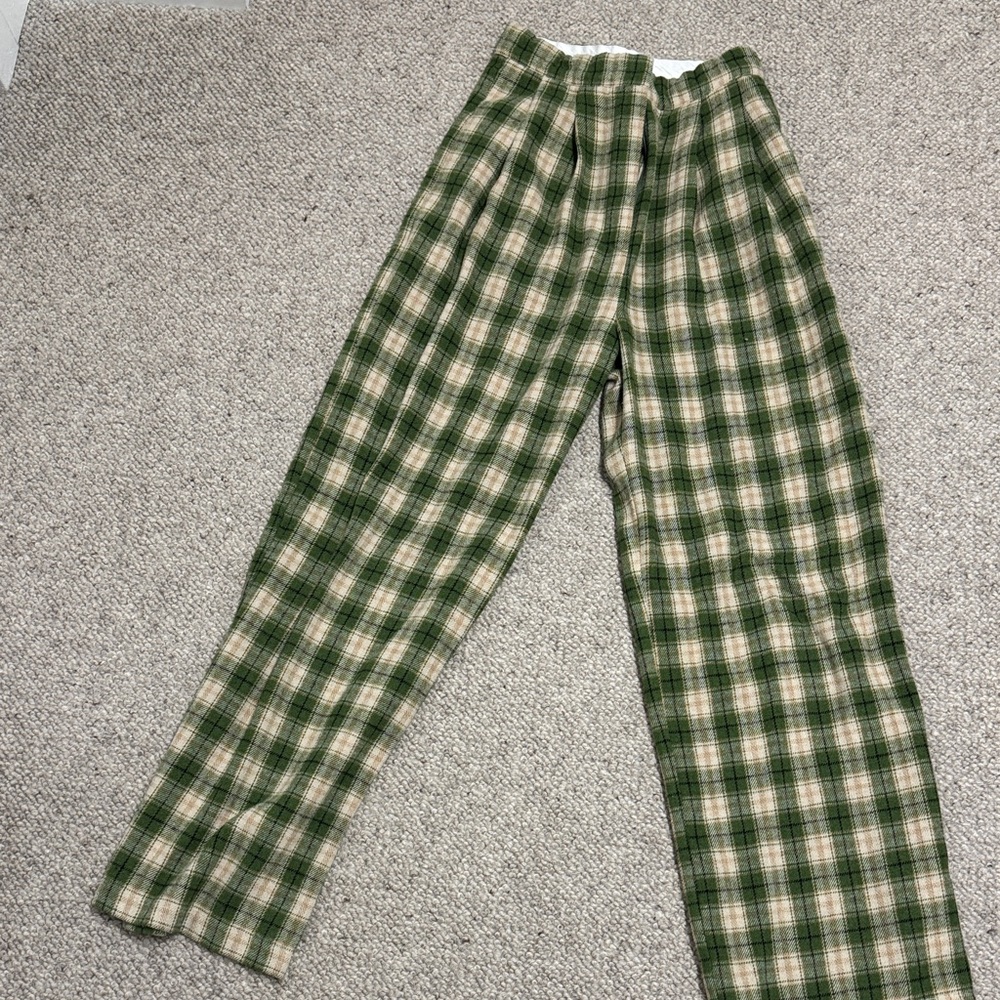 Stylish Green and Cream Plaid Pants